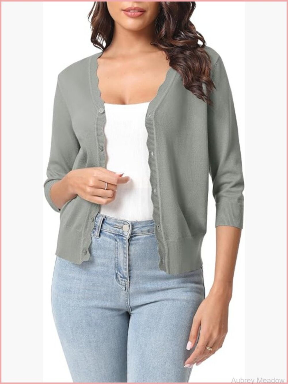 Lightweight V-Neck Cropped Cardigan 3/4 Sleeve Knit Open Front